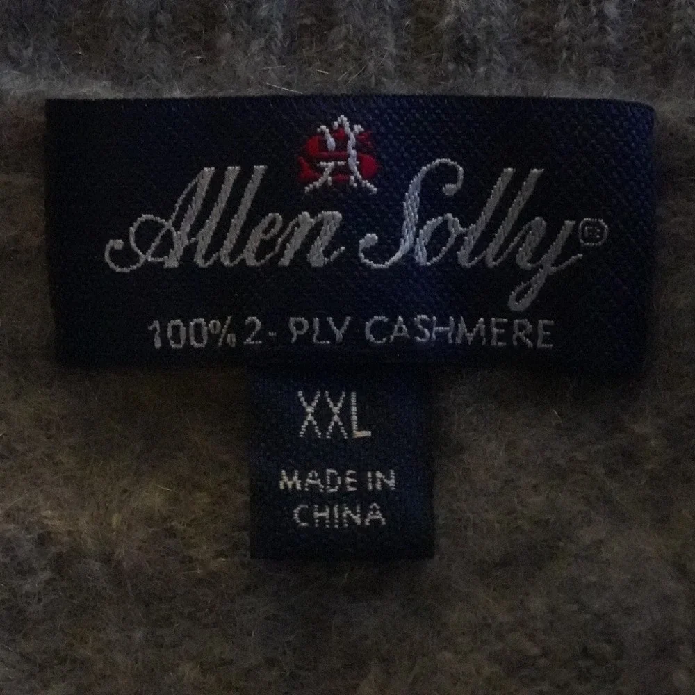 Allen Solly, Men's XXL Gray Cable Knit V-Neck‎ 100% Cashmere Sweater